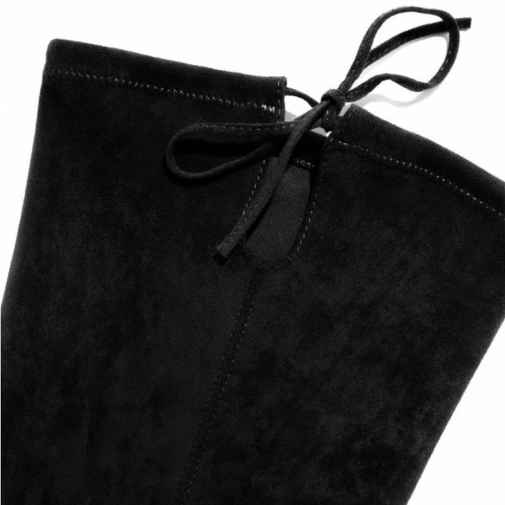 Black Top Lace Tie Thigh High Stretchy Boots - Picture 6 of 8